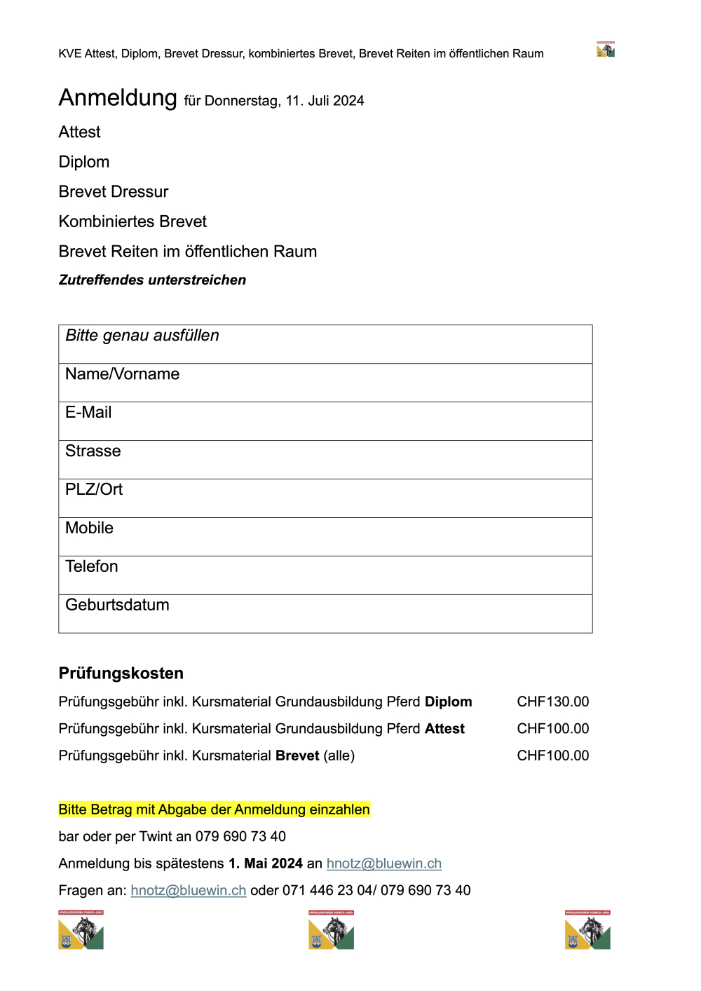 Attest / Diplom / Brevet Dressur / Kombiniertes Brevet 2024
